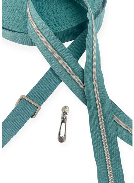 ZipperZoo coil zipper Teal with silver coil #5 (excl. zipper pullers)