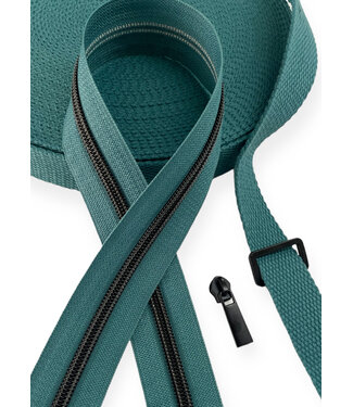 ZipperZoo spiraalrits Nordic Teal  met zwart spiraal #5 (excl. ritstrekkers)