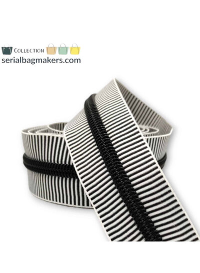 SBM spiral zipper ZEBRA black - white striped with black spiral #5 (excl. zip pullers)