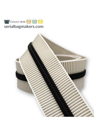 ZipperZoo spiral zipper ZEBRA beige - white striped with black spiral #5 (excl. zipper pullers)