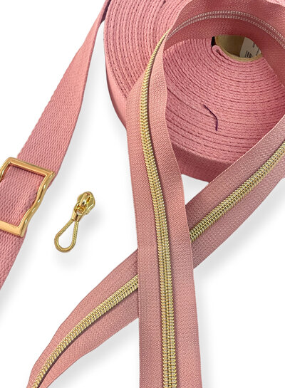 ZipperZoo spiral zipper old pink with warm gold spiral #5 (excl. zipper pullers)