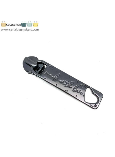 ZipperZoo ritstrekker #5 - made with love - gun metal verpakt per 3