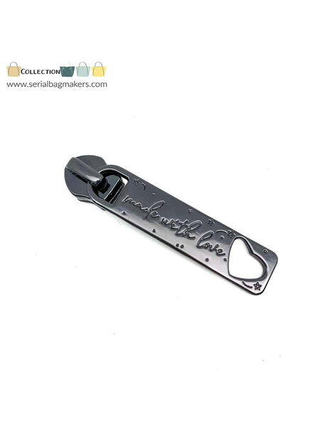 ZipperZoo Zipper puller #5 - Made with love - Gun metal packed per 3