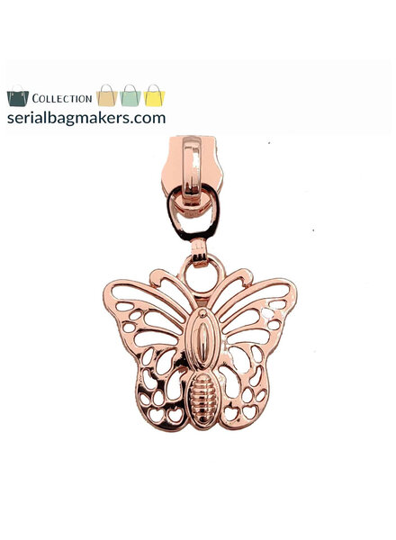 ZipperZoo Zipper puller #5 - butterfly - Rose gold packed per 3