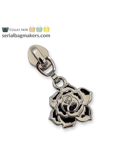 SBM Zipper puller #5 - flower rose - Nickel