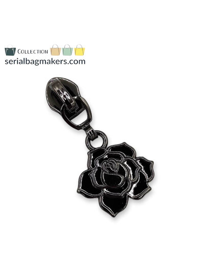 SBM Zipper puller #5 - flower rose - Gun metal