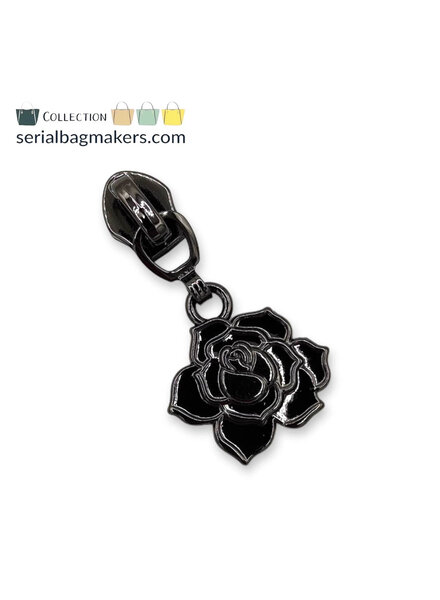 SBM Zipper puller #5 - flower rose - Gun metal