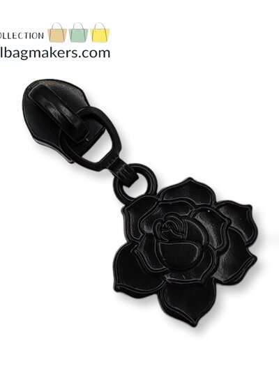 SBM Zipper puller #5 - flower rose - Electro black