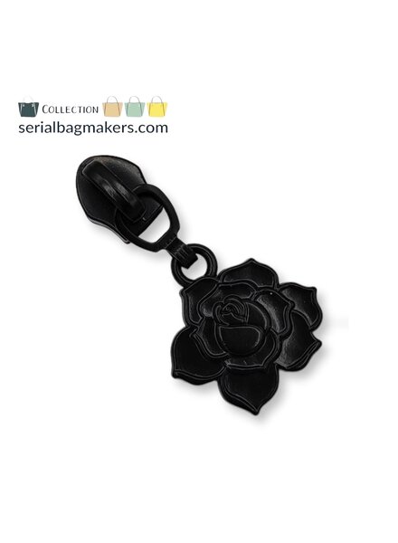 SBM Zipper puller #5 - flower rose - Electro black