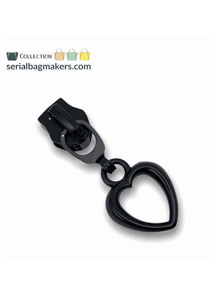ZipperZoo zipper puller #5 - heart - matte black packed per 3