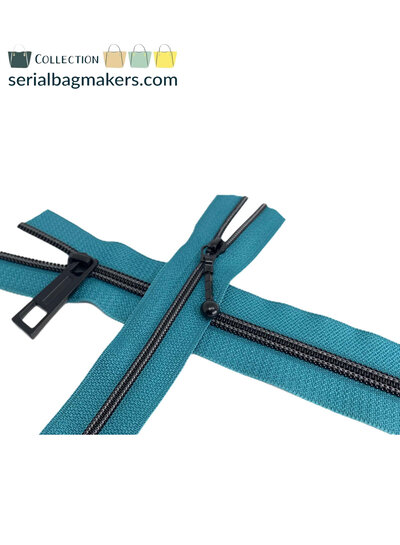 ZipperZoo spiraalrits teal met zwarte spiraal #5 (excl. ritstrekkers)