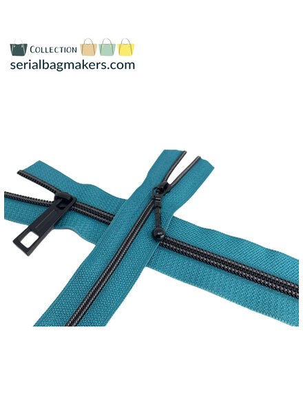 ZipperZoo spiraalrits teal met zwart spiraal #5 (excl. ritstrekkers)