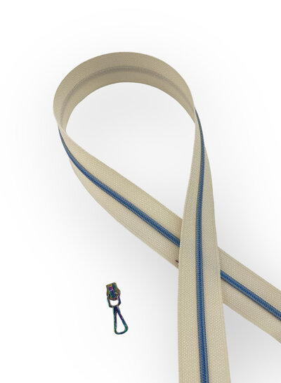 SBM coil zipper off-white with blue coil #3 (excl. zipper pullers)