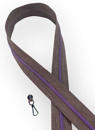 ZipperZoo spiral zipper burgundy melee with purple spiral #3 (excl. zipper pullers)