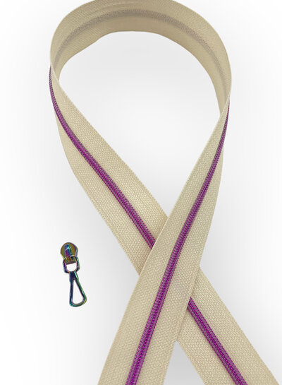 ZipperZoo spiraalrits off-white  met fuchsia spiraal #3 (excl. ritstrekkers)