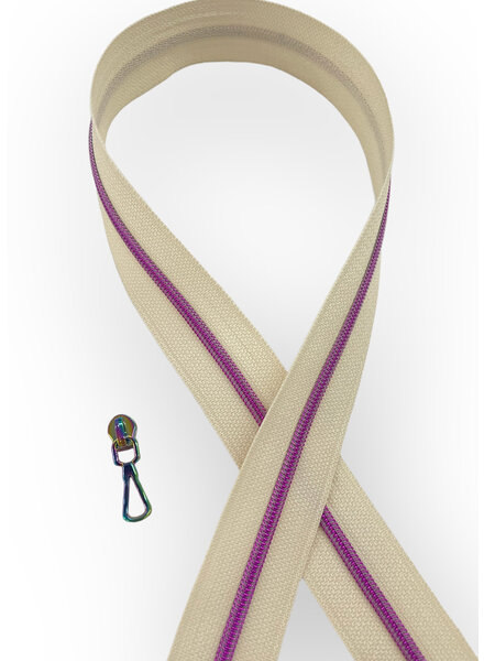ZipperZoo spiral zipper off-white with fuchsia spiral #3 (excl. zipper pullers)