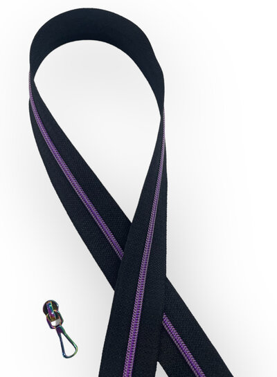 SBM spiral zipper black with purple spiral #3 (excl. zip pullers)