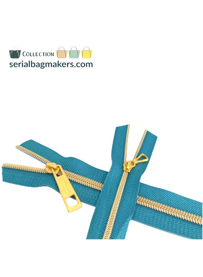 SBM coil zipper teal with antique gold coil #5 (excl. zip pullers)