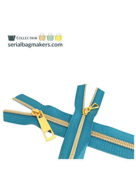 SBM coil zipper teal with antique gold coil #5 (excl. zip pullers)