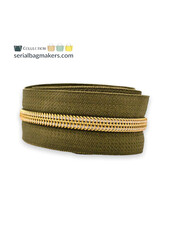 ZipperZoo spiral zipper army green with gold spiral #3 (excl. zipper pullers)