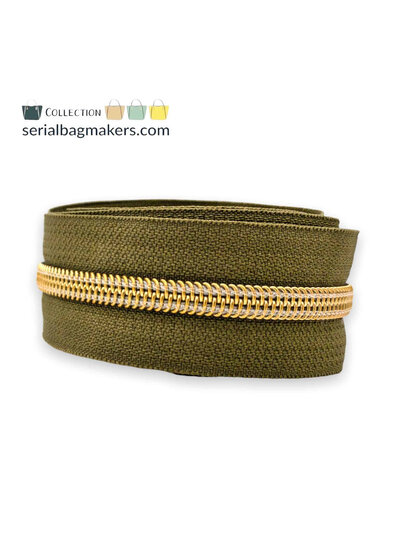 SBM spiral zipper army green with gold spiral #3 (excl. zipper pullers)