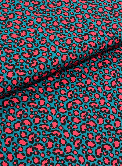 Swafing turquoise en roze happy Leo - viscose twill