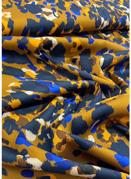 Bittoun cobalt and navy blue spots on a cognac colored background - satin