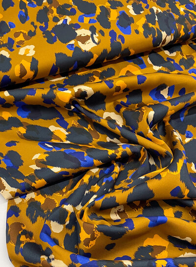 Bittoun cobalt and navy blue spots on a cognac colored background - satin