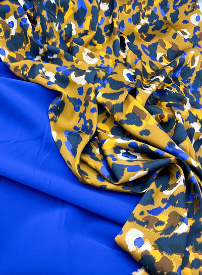 Bittoun cobalt and navy blue spots on a cognac colored background - satin