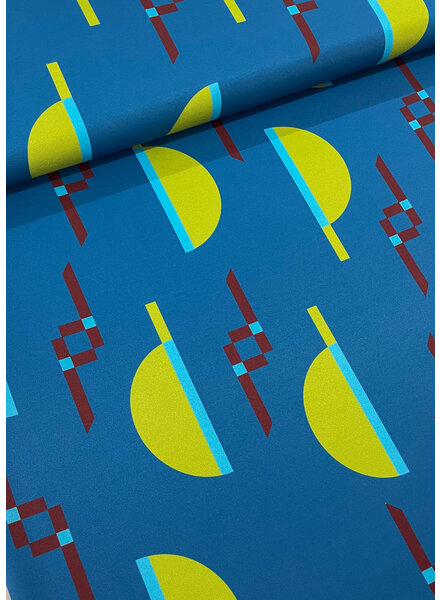 Bittoun petrol blue with geometric shapes - beautiful crepe