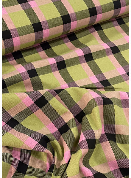 Bittoun checks green and pink - beautiful woven viscose blend with a little elastane.