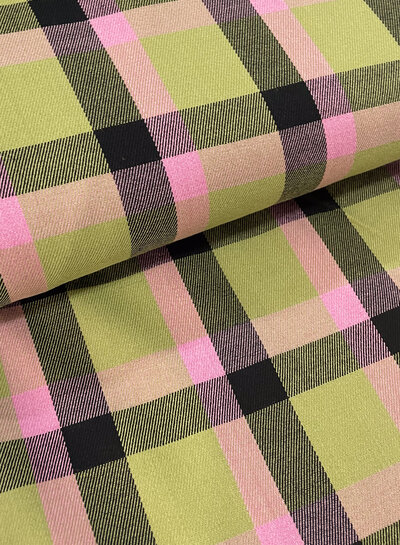 Bittoun checks green and pink - beautiful woven viscose blend with a little elastane.
