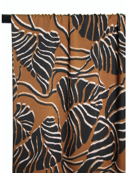 Atelier Jupe pecan brown with black leaves - viscose