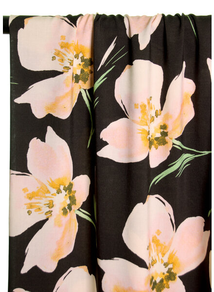 Atelier Jupe white flowers on black - viscose