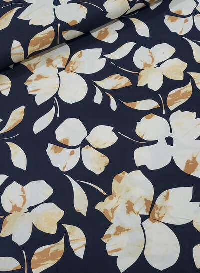 large flower cream - viscose tencel twill