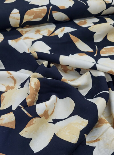 large flower cream - viscose tencel twill