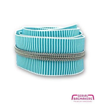 ZipperZoo spiraalrits ZEBRA mint - wit gestreept met ZILVER spiraal #5 (excl. ritstrekkers)