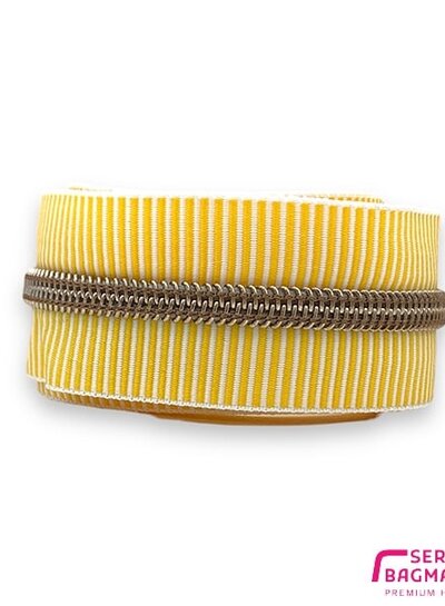ZipperZoo Spiral zipper ZEBRA gold yellow - white striped with bronze spiral #5 (excl. zipper pulls)