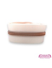 SBM spiral zipper ZEBRA peach - white striped with rose gold spiral #5 (excl. zip pulls)