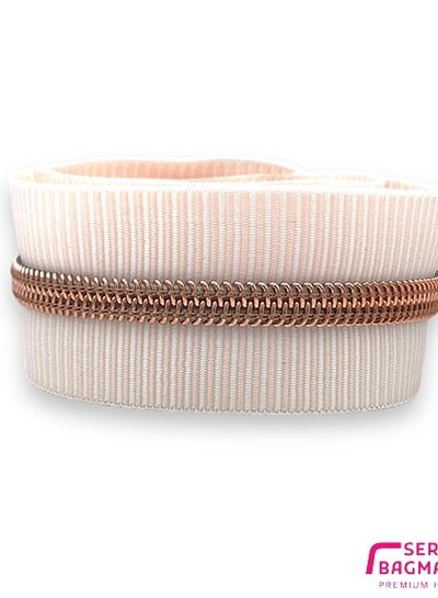 SBM spiral zipper ZEBRA peach - white striped with rose gold spiral #5 (excl. zip pulls)