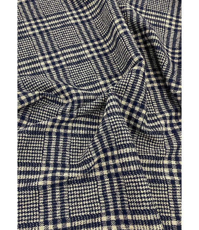 deadstock mooie jacquard met ruiten - marineblauw - Italiaanse makelij