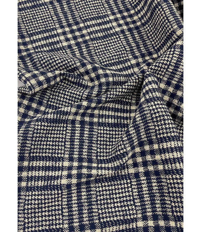 deadstock mooie jacquard met ruiten - marineblauw - Italiaanse makelij