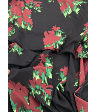 deadstock faded flowers - burgundy and green - viscose