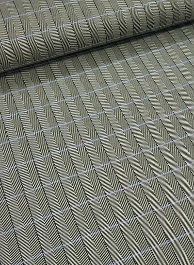 A la Ville Herringbone - groen met lichtblauw accent - geweven stof voor mantels, blazers of rokjes