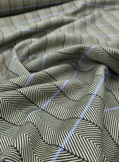 A la Ville Herringbone - green with light blue accent - woven fabric for coats, blazers or skirts