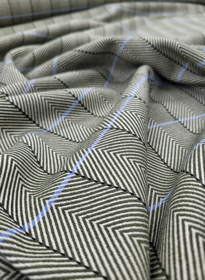 A la Ville Herringbone - groen met lichtblauw accent - geweven stof voor mantels, blazers of rokjes