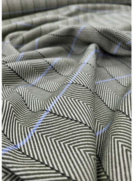 Knipmode herringbone motif - green with light blue accent - woven fabric for coats, blazers or skirts