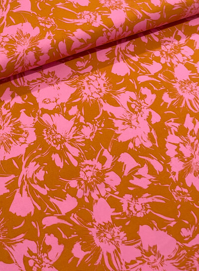 M. mustard and pink flowers - soft viscose twill