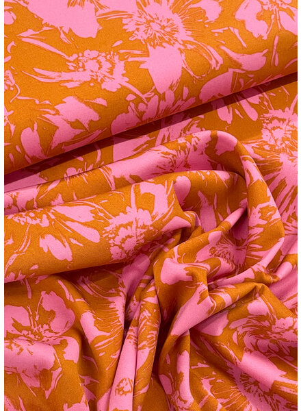 M. mustard and pink flowers - soft viscose twill