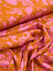 M. mosterd en roze bloemen- zachte viscose twill